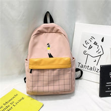 New Original Design Women's Backpack Fashion Lattice Printing Cartoon Embroidery Shoulder Bag Large Capacity Laptop Bag