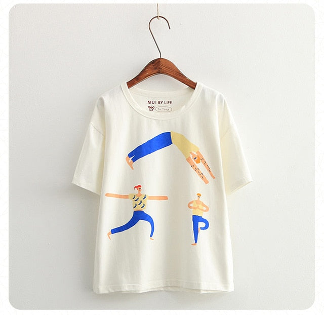 Women's O-neck Short Sleeve Cotton T-shirt Korean Fashion Cute White T-shirts Mermaid Cartoon Printed 2017 New Summer Tee Tops