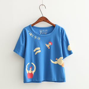 Women's Short-sleeved T-shirts Korean Mori Girl's Cotton T Shirts Playful Harajuku Tops Loose Print Letters 2017 Summer New