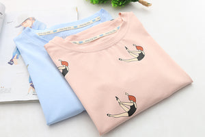 Women's O-neck Short Sleeve Cotton T-shirt Korean Fashion Cute White T-shirts Mermaid Cartoon Printed 2017 New Summer Tee Tops