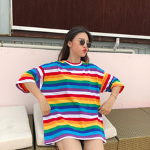 New T Shirt Women Rainbow Striped Tops Harajuku Tshirt 2019 Summer Short Sleeve Korean Punk T-shirt camiseta feminina